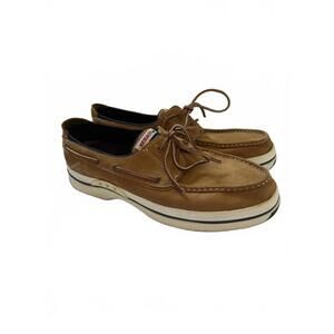 Sebago Docksides Boat Shoes Tan Nubuck Leather Men’s 13M Moc Toe Summer Casual